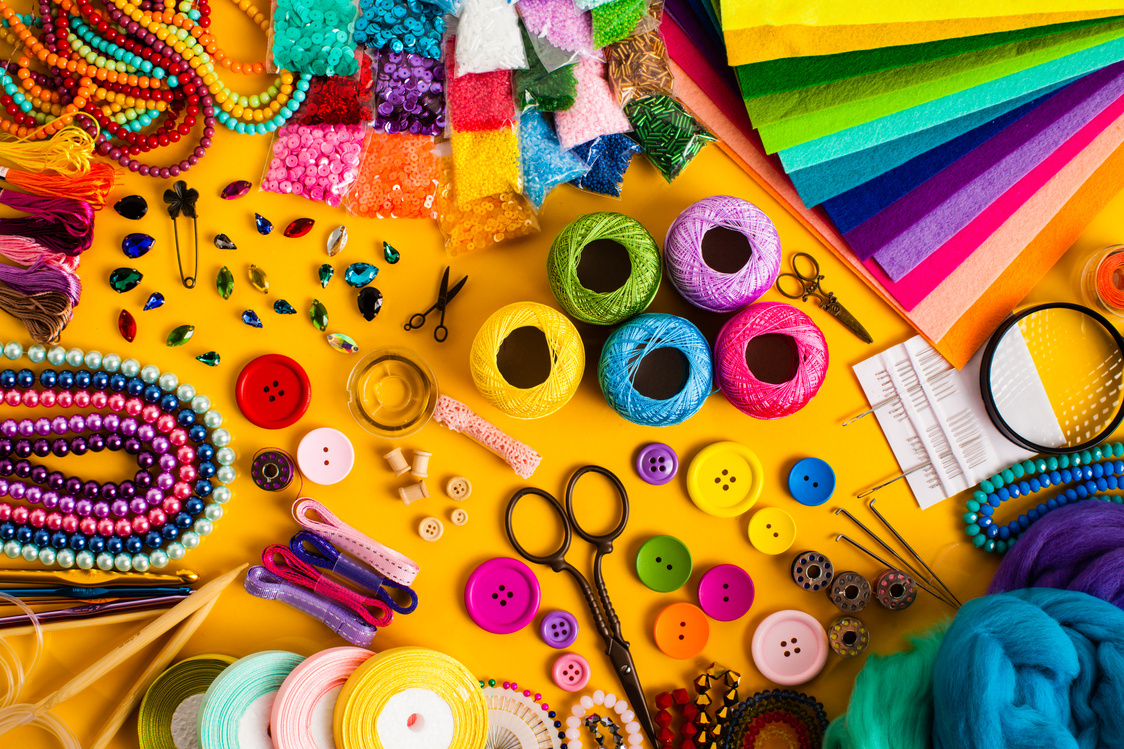 Colorful arts and crafts supplies for creative activities